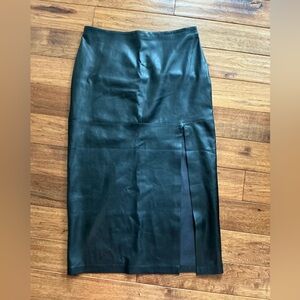 Z Supply Black Side Slit Faux Leather Midi Skirt, medium